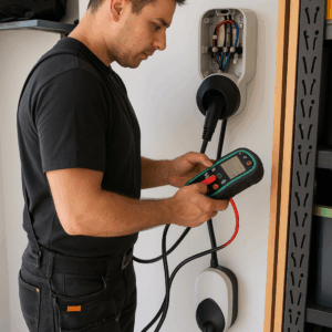Single Phase 7kW EV Charger Installation – Aaron Wati installing Tesla charger in cabinet